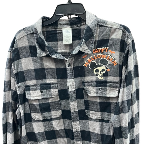 Disney Trick or Treat Flannel Button Up Shirt Men's XXL Long Sleeve Check Black - Picture 4 of 8